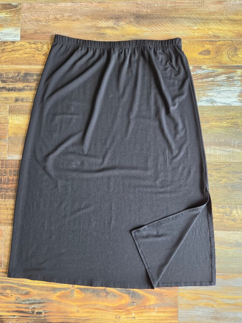 EILEEN FISHER Jersey Tencel Blend Midi A-Line Skirt Elastic Waist Side-Slit